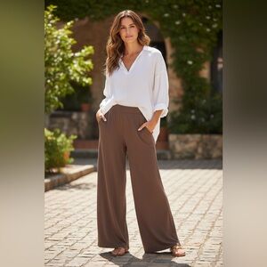 NEW•XL•CREME DE LA CREME CURVY CAPPUCCINO WIDE LEG PANTS W/ POCKETS